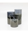 LED blokklys i gråtonet glass Ø7,5cm, 3 stk, flammeeffekt