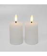 LED Blokklys, 2 stk, flammeeffekt, hvit - 7,5cm høy, Ø5cm, fungerer med fjernkontroll, ekte stearin