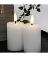 LED Blokklys, 2 stk, flammeeffekt, hvit - 7,5cm høy, Ø5cm, fungerer med fjernkontroll, ekte stearin