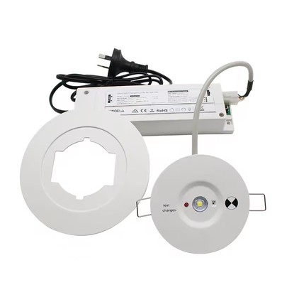 3W LED nødbelysning spot for tak - Hull: Ø7,5-12,5 cm, 3 timers batteri, hvit