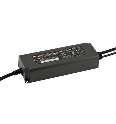 Meanwell 200W DALI2 dimbar strømforsyning - 24V DC, 8.33A, DALI-grensesnitt + push dim, IP67
