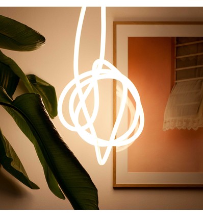 5m Neon Flex Tube - 230V, varmhvit, D16 Neon komplett sett, interiør