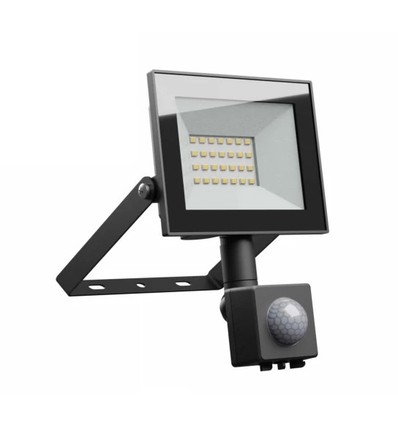 20W lyskaster - IP44, sort, PIR-sensor