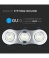 3xGU10 innfellingsspot - Rund, børstet aluminium, IP20 innendørs, uten lyskilde