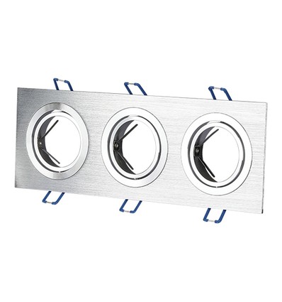 3xGU10 innfellingsspot, kvadratisk - Børstet aluminium, støpt aluminium, uten lyskilde