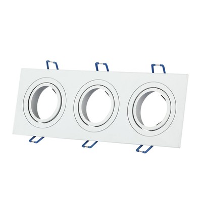 3-hulls kvadratisk innfellingsspot for 3x GU10 - Hvit, aluminium, IP20 innendørs, hull: 235x75mm, mål: 255x91mm