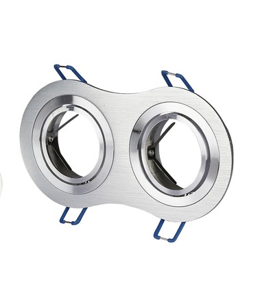 Dobbel GU10 innfellingsspot - Rund, børstet aluminium, justerbar, uten lyskilde
