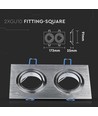 Dobbel GU10 innfellingsspot, firkantet - Aluminium brush, IP20 innendørs, hull: 155 x 75 mm