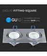 Dobbel GU10 innfellingsspot, firkantet - Aluminium brush, IP20 innendørs, hull: 155 x 75 mm