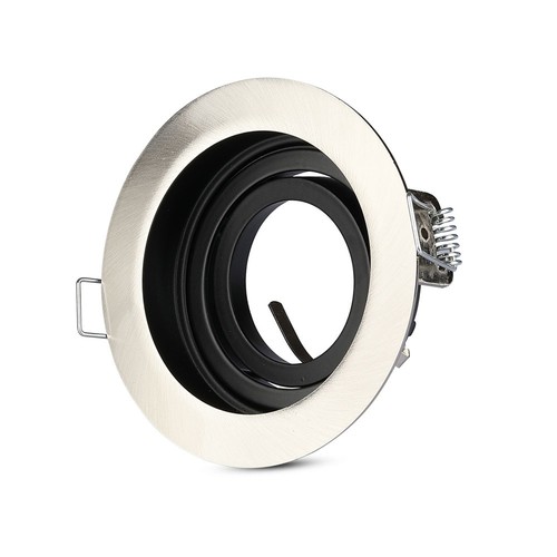 GU10 innfellingsspot, dypt design - Rund, Satin nikkel, Hull: Ø9 cm, Mål: Ø10 cm
