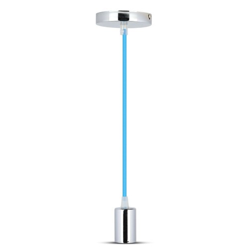 E27 pendeloppheng i krom med lyseblå ledning - Ø3,6cm, sylinderformet, metall, uten lyskilde