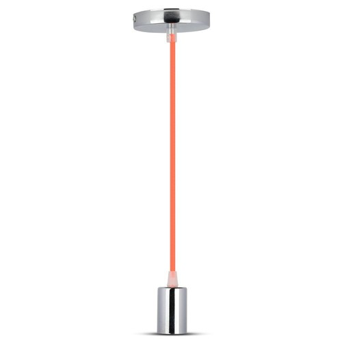 E27 pendeloppheng i krom med oransje ledning - Ø3,6 cm, uten lyskilde, IP20