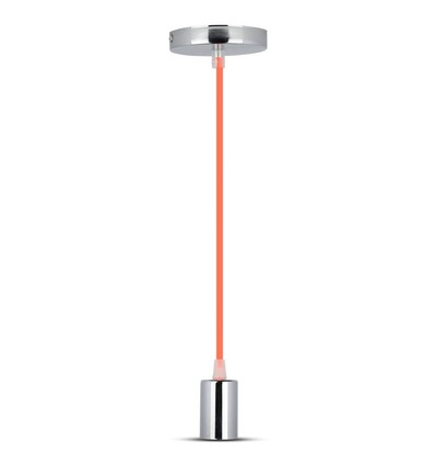 E27 pendeloppheng i krom med oransje ledning - Ø3,6 cm, uten lyskilde, IP20
