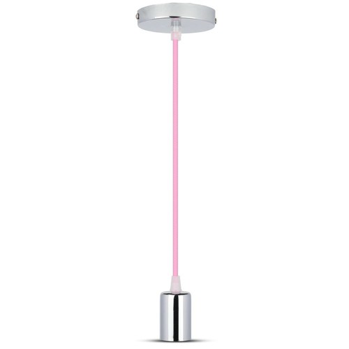 Chrome pendeloppheng med rosa ledning - E27 sokkel, metallkopp, uten lyskilde