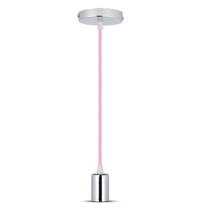 Chrome pendeloppheng med rosa ledning - E27 sokkel, metallkopp, uten lyskilde