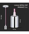 Chrome pendeloppheng med rosa ledning - E27 sokkel, metallkopp, uten lyskilde