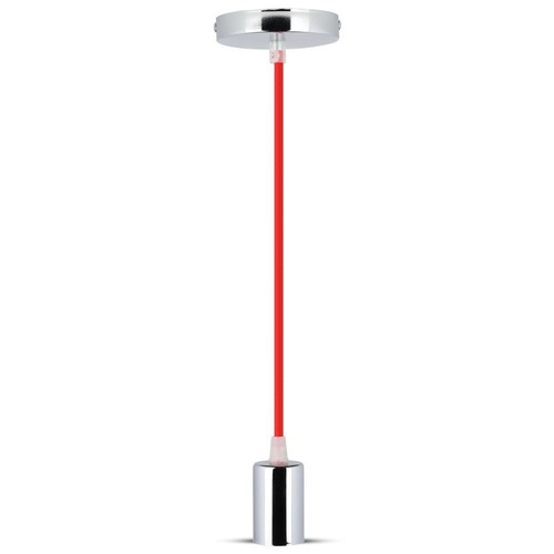 E27 pendeloppheng i krom med rød ledning - Cylinder, Ø3,6 cm, uten lyskilde