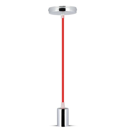E27 pendeloppheng i krom med rød ledning - Cylinder, Ø3,6 cm, uten lyskilde