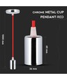 E27 pendeloppheng i krom med rød ledning - Cylinder, Ø3,6 cm, uten lyskilde