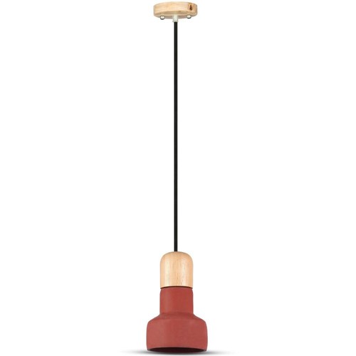 Ø12,5cm pendel i betong og tre - Rød, E27 fatning, moderne design