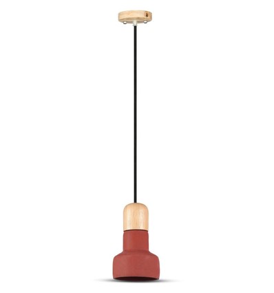 Ø12,5cm pendel i betong og tre - Rød, E27 fatning, moderne design