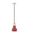 Ø12,5cm pendel i betong og tre - Rød, E27 fatning, moderne design