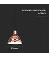 E27 pendeloppheng i kobber, Ø30cm - 1m ledning, IP20, max 60W, uten lyskilde