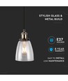 Transparent Glass-Metal pendel - E27 fatning, max 60W, glass og metall, uten lyskilde
