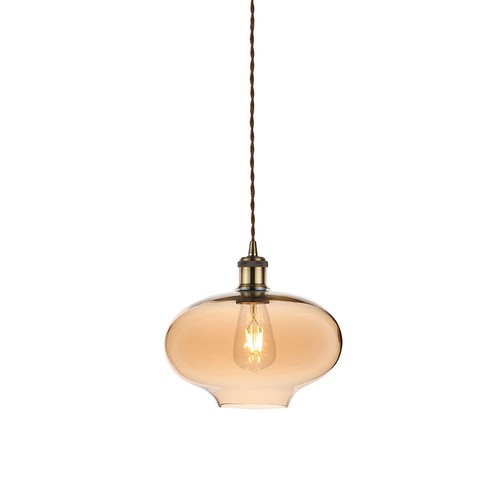 Ø26cm Glass pendel, E27 - Amber, 115cm høyde, uten lyskilde