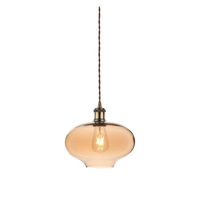 Ø26cm Glass pendel, E27 - Amber, 115cm høyde, uten lyskilde