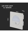 3W LED indbygningsspot med sensor - 4000K, 130 grader sensor, aluminium, hvit kant