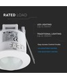 PIR taksensor til innbygging - 360°, max 300W LED, hvit, IP20, justerbar tid og lysstyrke