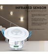 PIR taksensor med bevegelig hode - 360 grader, max 400W LED, IP20, hvit