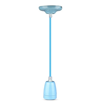 E27 porselensfatningssett, blå - Max 60W, Ø10,5cm, inkl. ledning, pendeloppheng