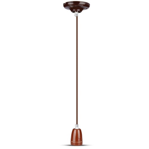E27 porselen pendeloppheng, brun - Max 60W, Ø4,7cm, 68cm ledning, uten lyskilde