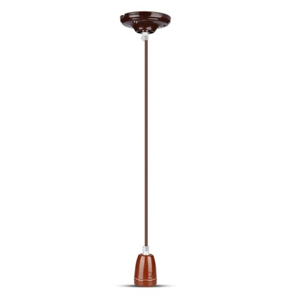 E27 porselen pendeloppheng, brun - Max 60W, Ø4,7cm, 68cm ledning, uten lyskilde