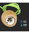 E27 pendel i valnøttre med grønn stoffledning - Ø7,3cm, 1 meter ledning, flott design