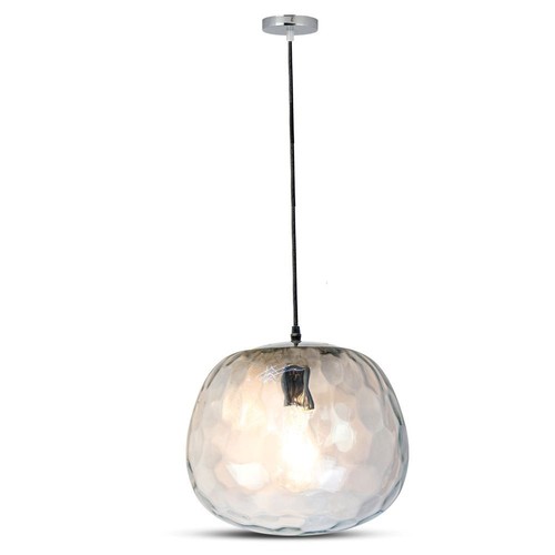Ø250mm designer pendel i glass - Rund, transparent, E27 fatning, 1m oppheng, 5 års garanti