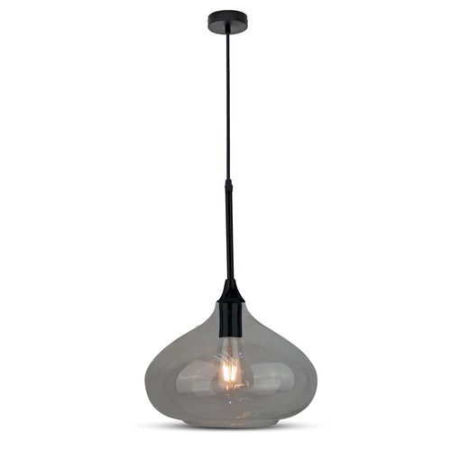 Ø28,5cm pendellampe i sort glass - E27 fatning, max 60W, IP20 innendørs, uten lyskilde