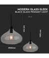 Ø28,5cm pendellampe i sort glass - E27 fatning, max 60W, IP20 innendørs, uten lyskilde