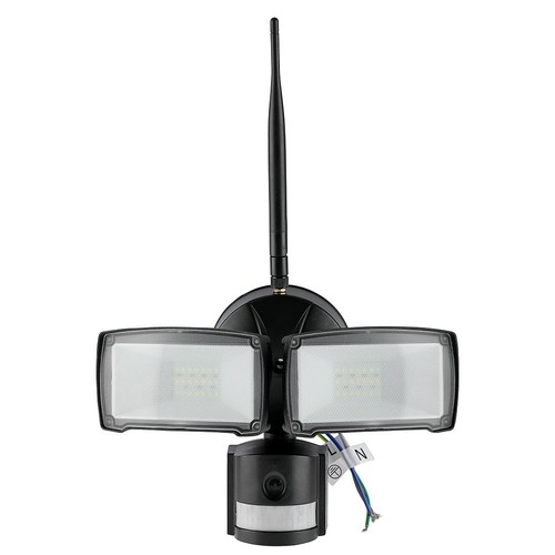 18W LED lyskaster med WiFi kamera og sensor - 6000K, IP44, hvit, utendørs, sikkerhetskamera