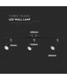 13,5W LED vegglampe med 3 hoder - 1260lm, 3000K, sort finish, inkl. lyskilde