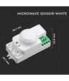 Mikrobølge bevegelsessensor med manual override - 360°, 1-8m rekkevidde, IP20, hvit, max 300W LED