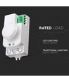 Mikrobølge bevegelsessensor med manual override - 360°, 1-8m rekkevidde, IP20, hvit, max 300W LED