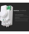 Mikrobølge bevegelsessensor med manual override - 360°, 1-8m rekkevidde, IP20, hvit, max 300W LED