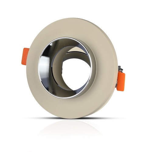 GU10 innfellingsspot i betong/metall - Rund, off-white med krom bunn, IP20 innendørs