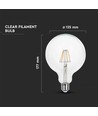 E27 6W LED filament pære - G125, 806lm, 6400K, klart glass, 300°
