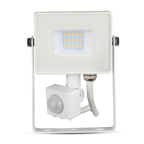 10W Lyskaster - PIR Sensor, Samsung Chip, 3000K, Hvitt Hus