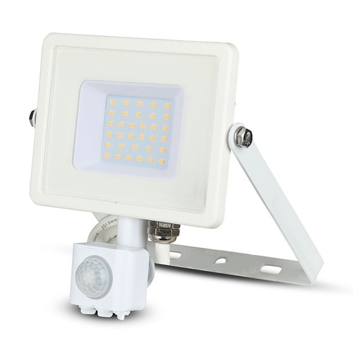 30W LED flomlys med sensor, Samsung LED - IP65, hvit, 3000K