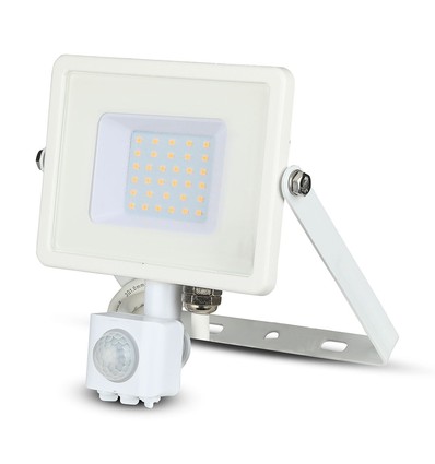 30W LED flomlys med sensor, Samsung LED - IP65, hvit, 6400K
